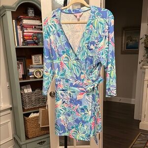 Lilly Pulitzer Blue and Pink Wrap Dress/Romper.  No tags but bought new, no wear
